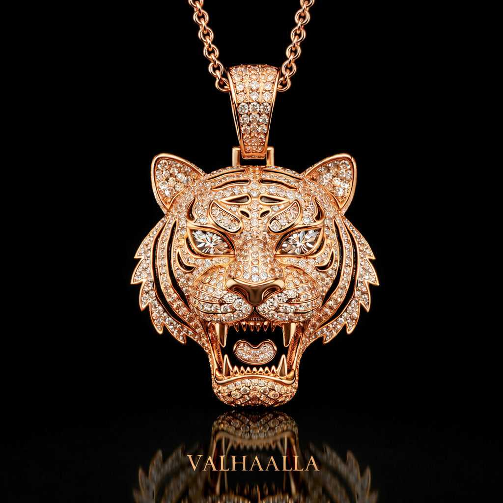 3.20 CT Round Cut Moissanite Tiger Face Men’s Pendant in 14K White | Yellow | Rose Gold