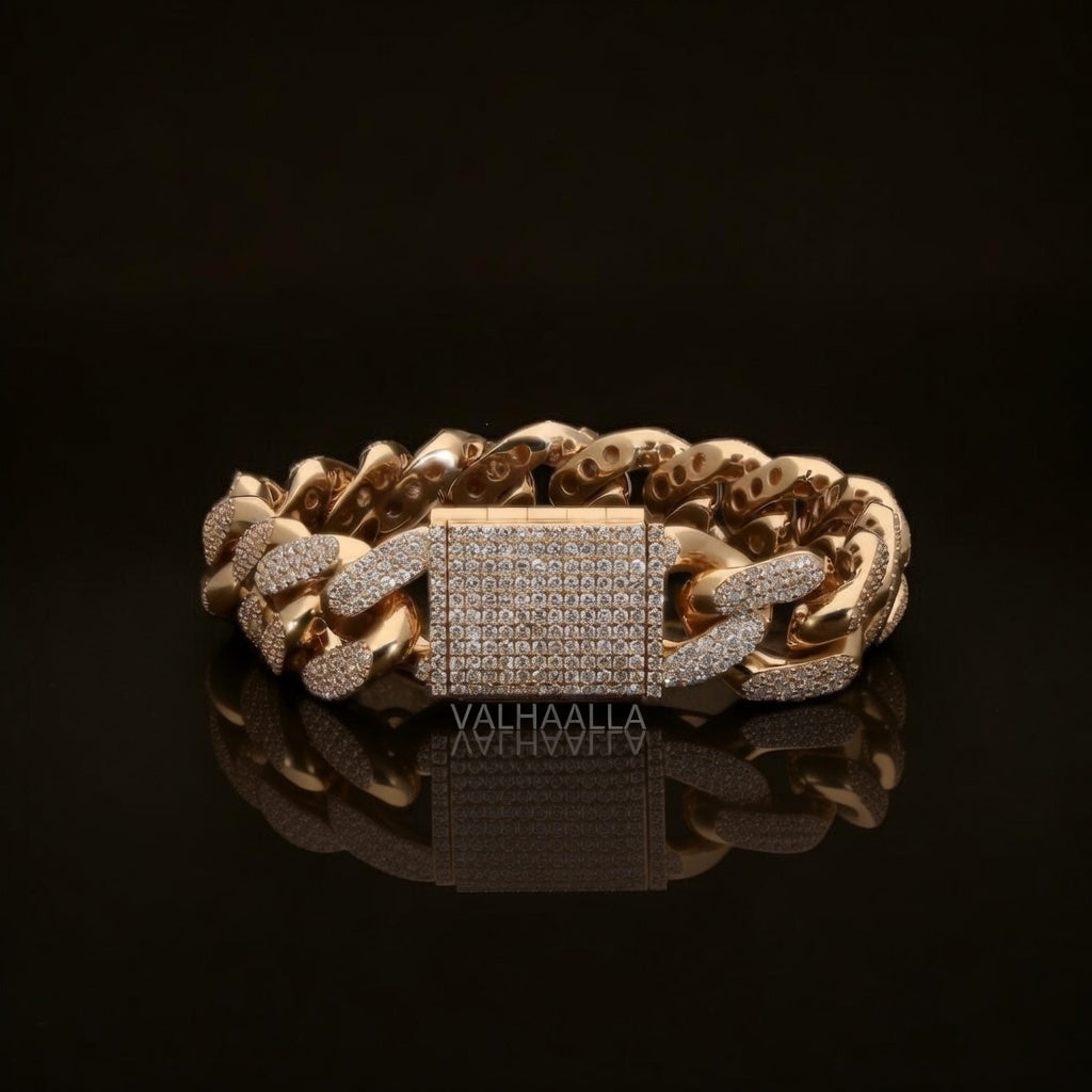 Diamond Cuban Link Bracelet for Men Round Brilliant Diamonds Solid Gold Iced Cuban Bracelet Luxury Hip Hop Jewelry