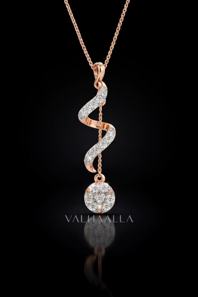 Circle Swirl Moissanite Pendant with Solitaire Drop in Solid Gold