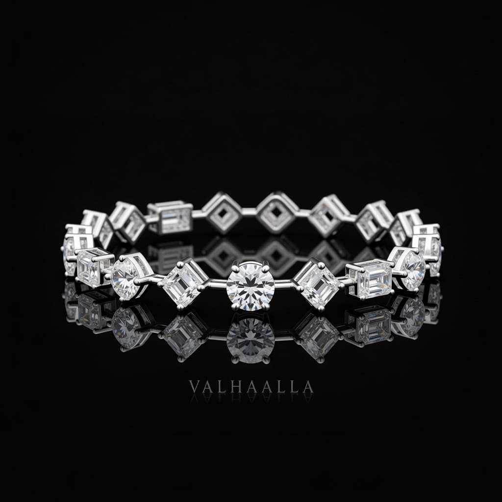 6.20 CTW Round Emerald Asscher Diamond Tennis Bracelet Solid Gold