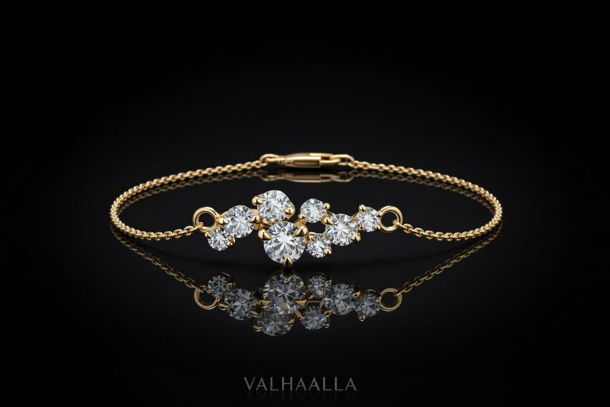 5.75 Ct Cluster Bracelet in Solid Gold  Dainty Minimalist Gift for Her