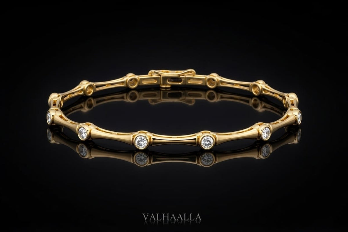 5.64 TCW Bezel Set Diamond Bar Bracelet in Solid Gold  Gift for Her