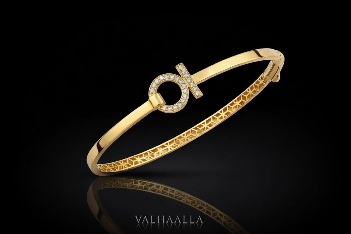 6.4 Ct Solid Gold Pave Circle Bangle Bracelet Everyday Stackable Gift
