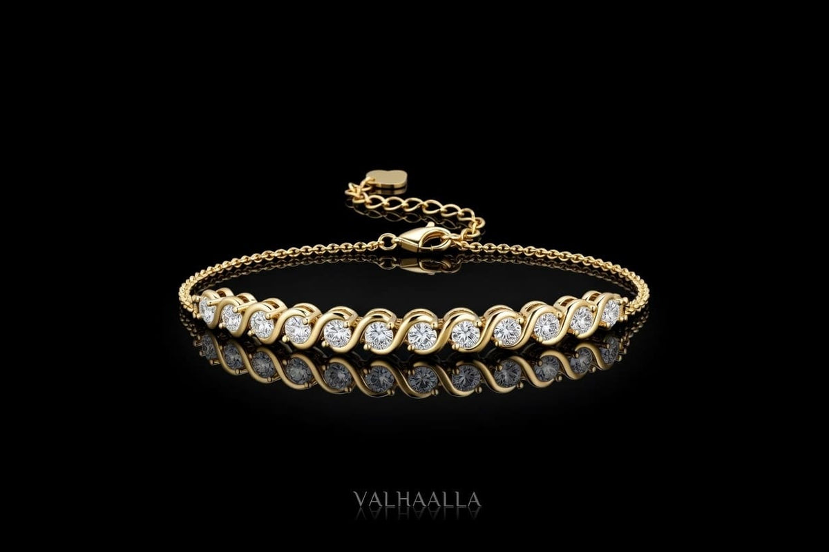 5.64 TCW Diamond Wave Bracelet in Solid Gold Elegant Sparkling Gift for Her
