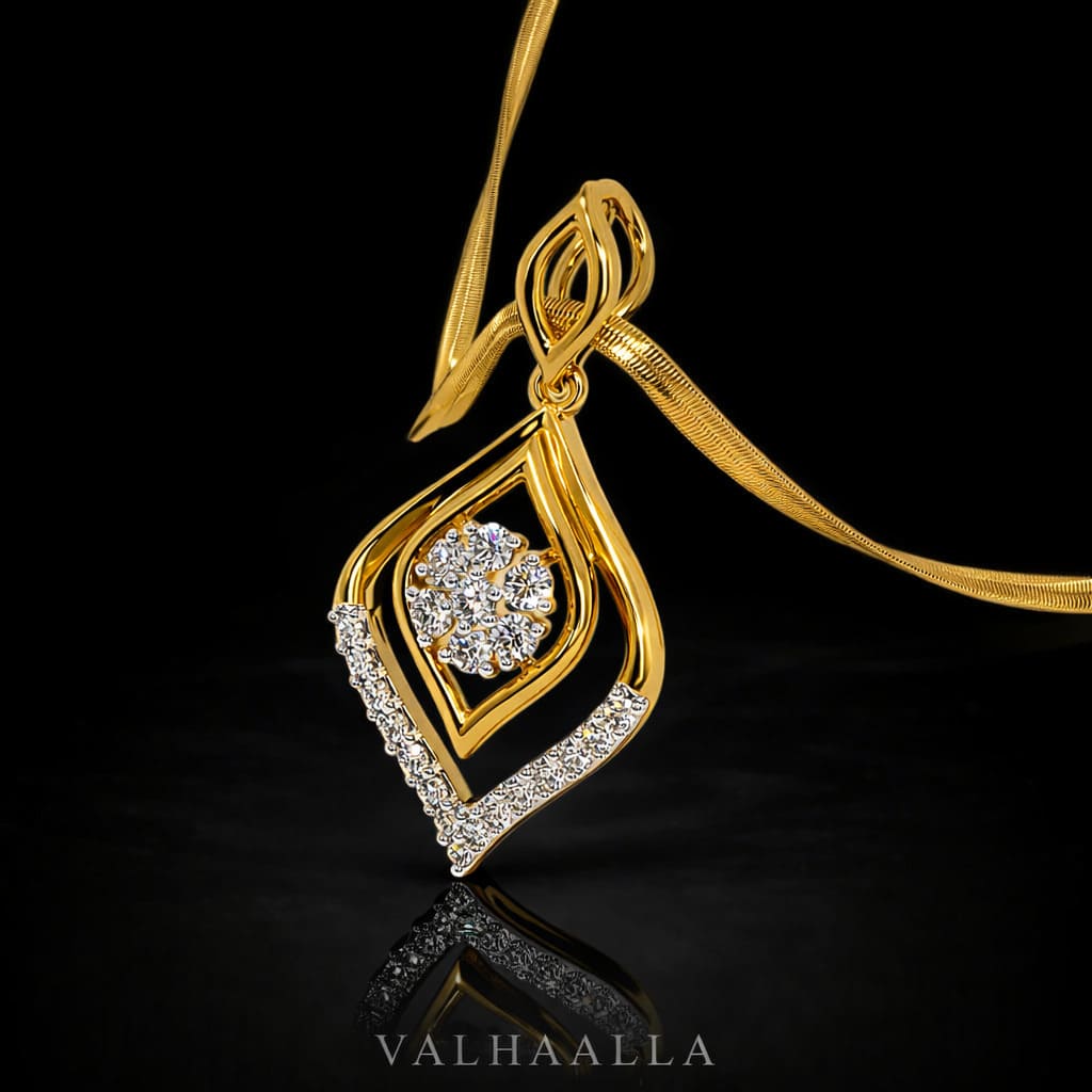 0.24 CT Violet Leaf Pavé Moissanite Pendant with Round Cluster in Solid Gold