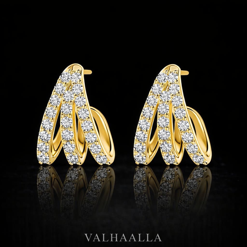 3.15 Ct Lab Grown Diamond Trident Huggie Hoop Earrings In Gold