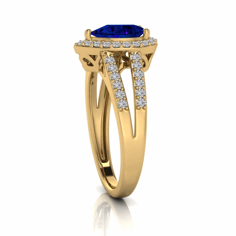 1.41Ct Pear Created Blue Sapphire & Moissanite Diamond Halo Engagement Ring White Yellow Rose Gold