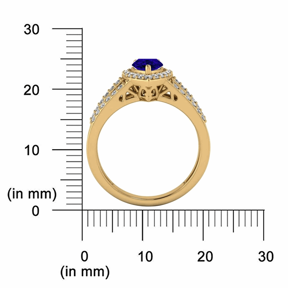 1.41Ct Pear Created Blue Sapphire & Moissanite Diamond Halo Engagement Ring White Yellow Rose Gold