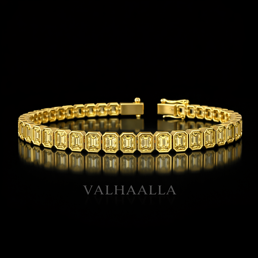 5.64 TCW Emerald Cut Diamond Tennis Bracelet in Solid Gold Bezel Se