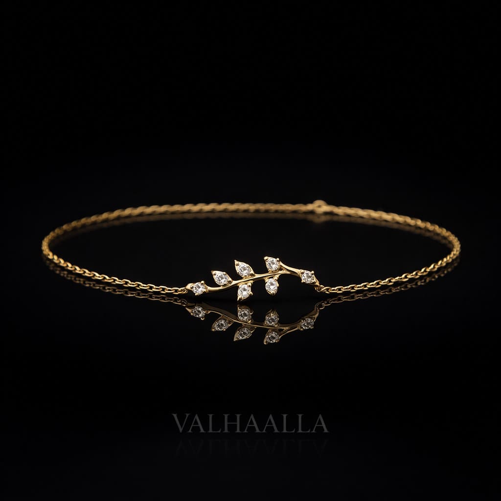 5.05 Ct Leaf Diamond Bracelet in Solid Gold Dainty Stacking Gift