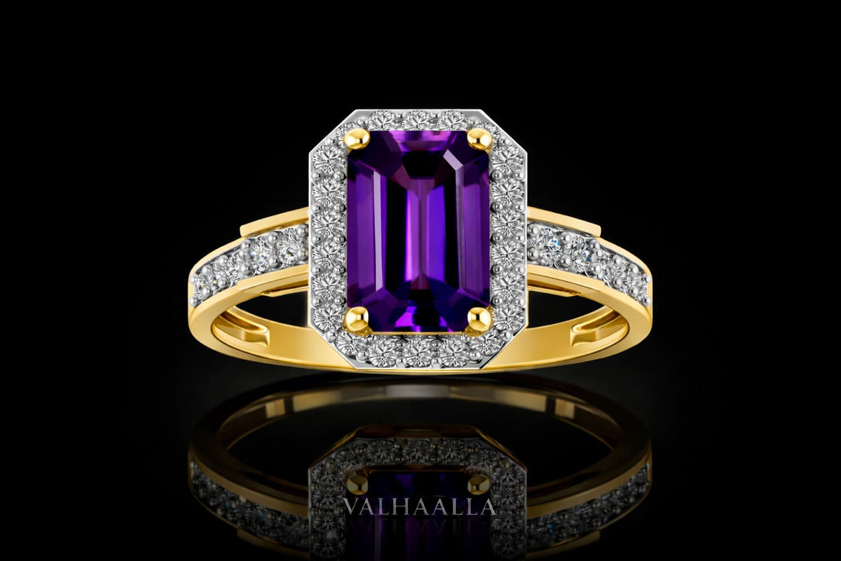 2.45Ct Emerald Amethyst & Moissanite Halo Engagement Ring Solid Gold