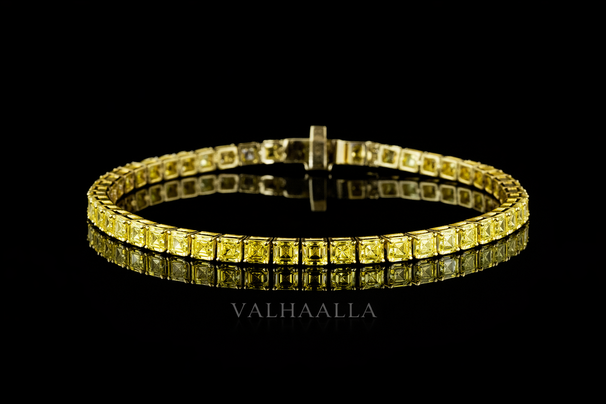8.14 CT Asscher Cut Diamond Tennis Bracelet in Solid Gold Bezel Set